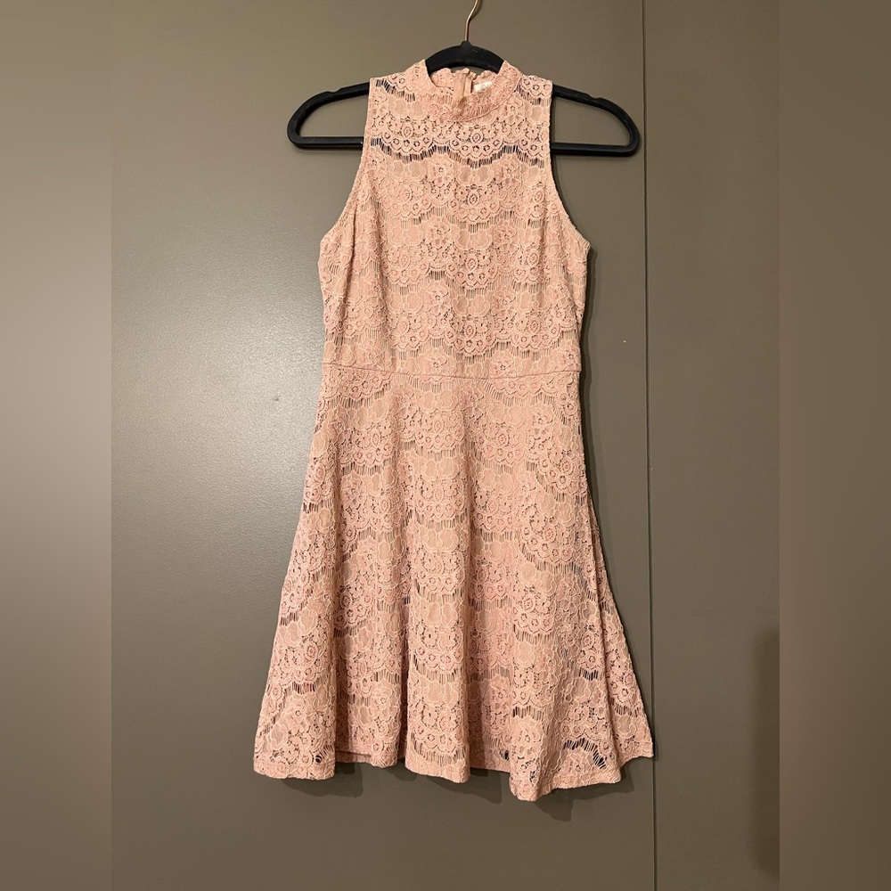 Blush/Nude lace mock neck mini dress